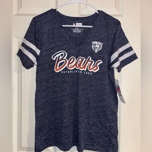 Ladies NFL Chicago Bears Heathered Gray Tee with Varsity Stripes and Side Slits